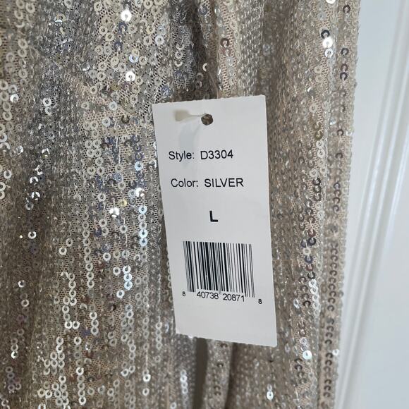 Alexia Admor Val Sequined Shift Dress Silver Mini Long Sleeve Belt Cocktail L - Picture 5 of 8